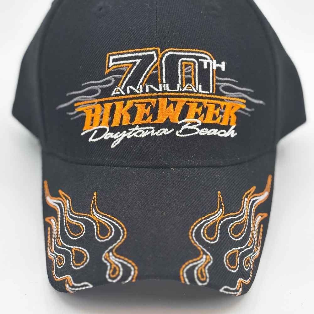 Biker Caps Hat Mens  Black 70th Annual Daytona Beach Bike Week 2011 Flames